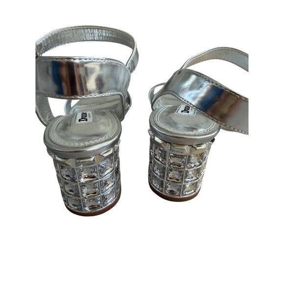 DUNE London Silver Jeweled Heels Sandals Size 38 / US 7 - Picture 10 of 11